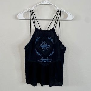 Embroidered & Lace Open-Back Tank
